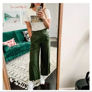 Madewell Drapey Pleated Crop Wideleg Pant Olive